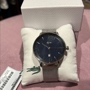 Lacoste Silver Mesh Watch with Blue Dial